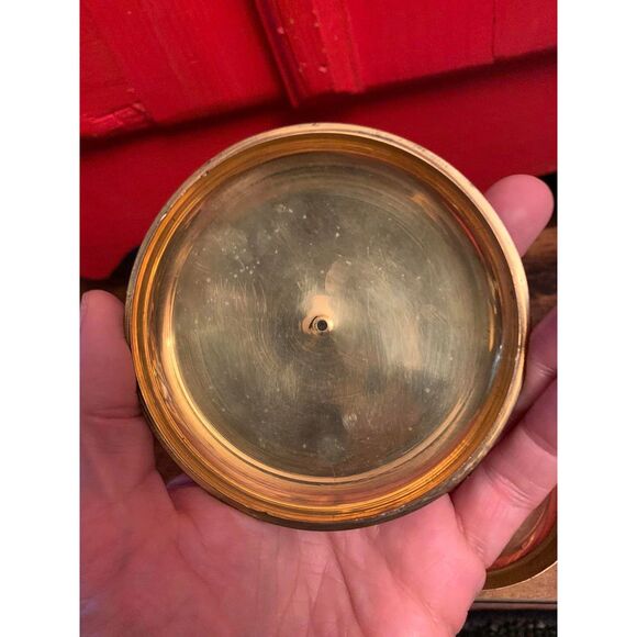 Vintage Brass Trinket Dish Bowl With Lid Enamel Flowers Pink India Gorgeous EUC - Picture 4 of 4